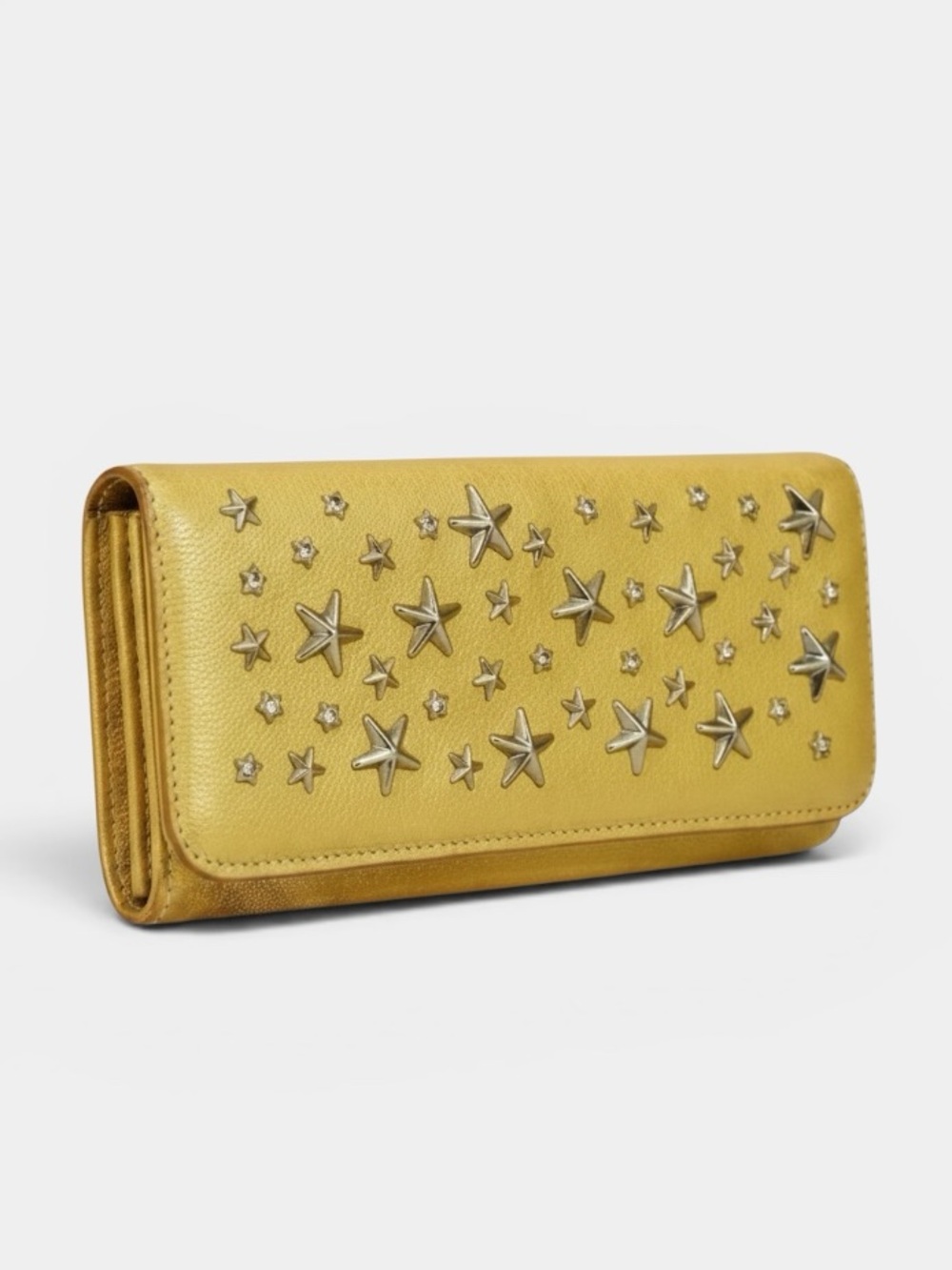 Jimmy Choo Nino Crystal Star-Studded Pearlized Yellow Leather Wallet and COA